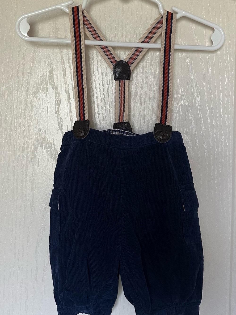 Janie and Jack Layette Navy Corduroy Pants w/ Suspenders 6–12M